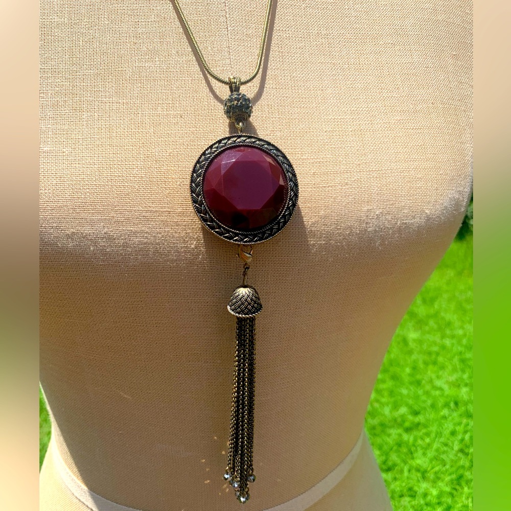 Reversible Gem Tassel Statement Necklace